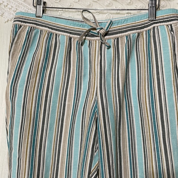J. Jill Pants - J. Jill Womans Pants Linen Blend Pull-On Tie Waist Tan Striped Petite Medium